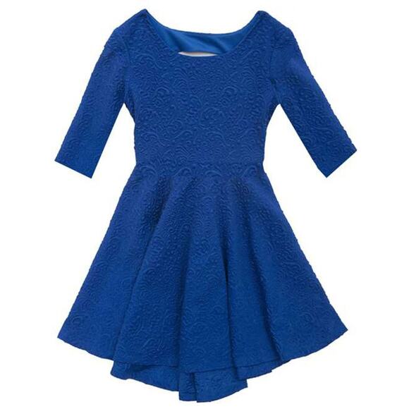 Rare Editions Blue Knit Texture Floral A-Line Dress 14 - Picture 1 of 7